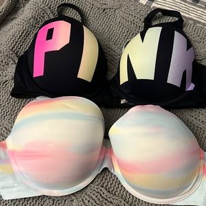 Victoria Secret Pink Bras. 38C. Worn Once. Like New.